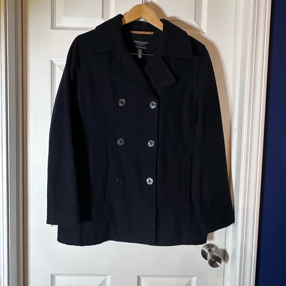 American Eagle Outfitters Double-Breasted Black Peacoat